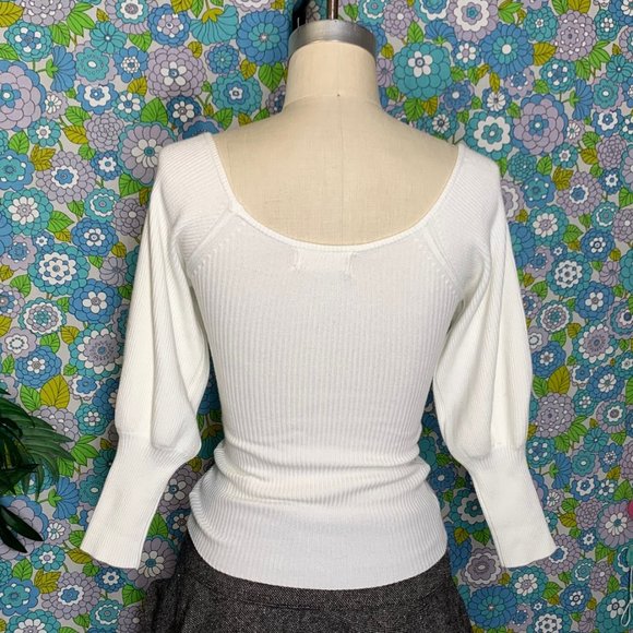BSB Jeans White Ribbed Scoop Neck 3/4 Length Sleeve Top Size:S - Picture 4 of 11